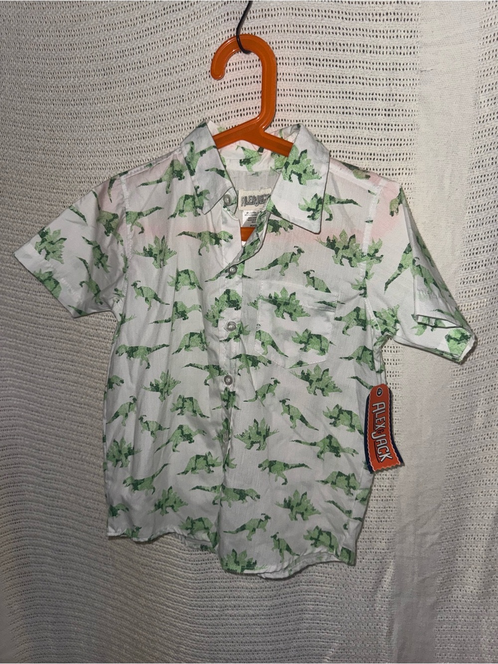 Boys' White Short-Sleeve Dinosaur Print Shirt - Green Dino